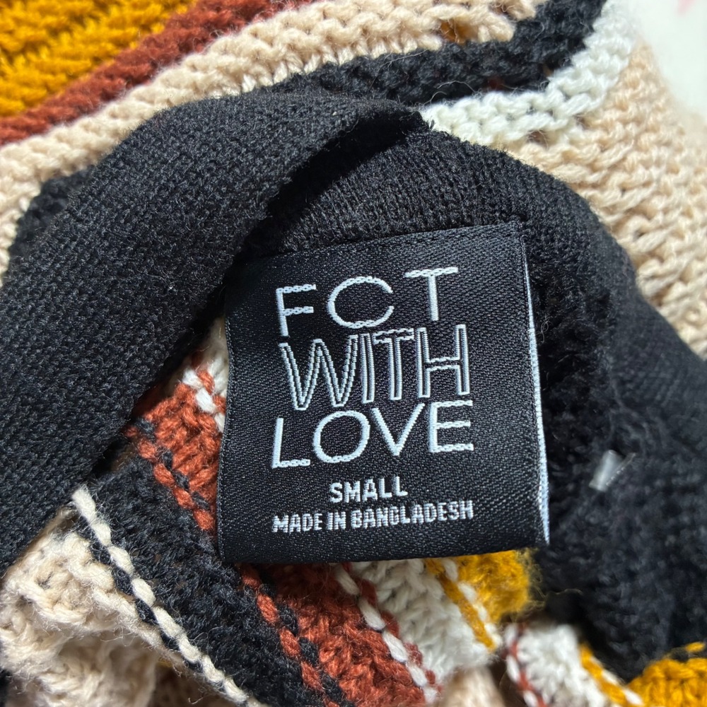 FCT WITH LOVE Chevron Knit Sweater Open Back Mustard Multi J4M1731S Small - Picture 3 of 10